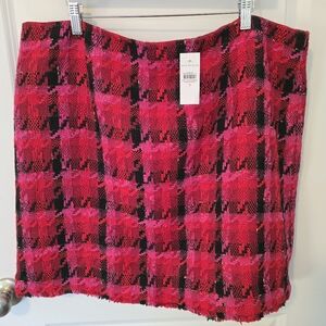 NWT Ann Taylor Pink and Black Houndstooth Plaid Skirt Sz 18